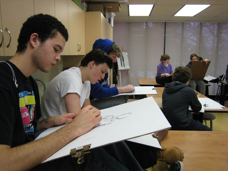 sketching in high school art class